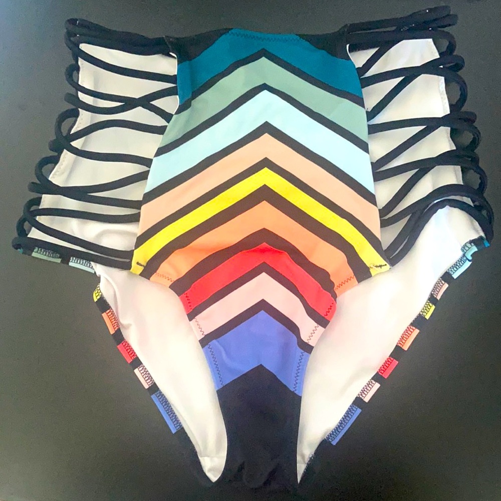 Multi color Pink high waisted swim bottoms